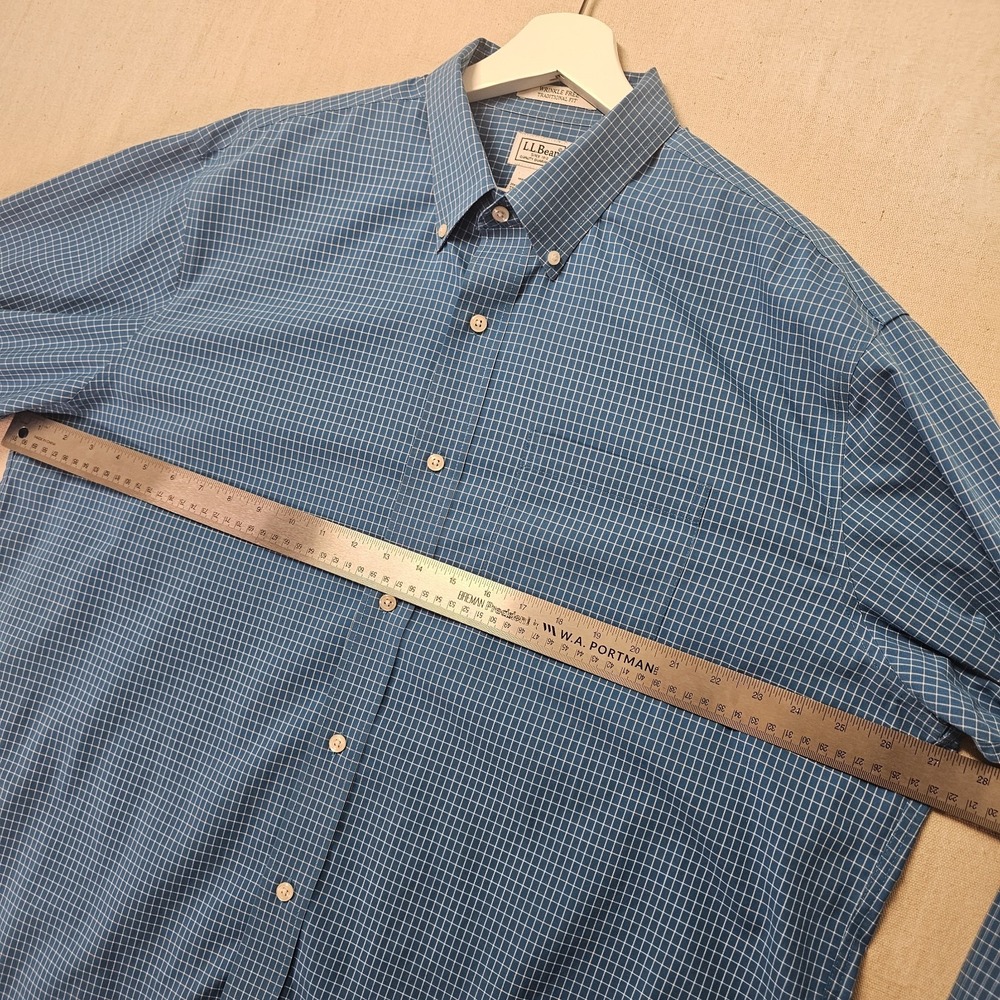 LL Bean Shirt Mens Blue XL Wrinkle Resistant Oxford Check Traditional Fit 285275 - Picture 4 of 9